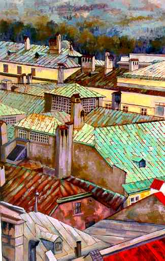 "Innsbruck Rooftops" by Carol Reeves, Oil, Landscape, 30" x 50"